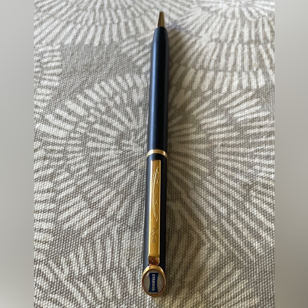 Vintage Quill brand ballpoint pen matte black gold-tone trim Standox of Europe